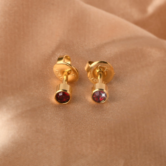 18K Gold Plated Birthstone Stud Earrings Simple Fashion Versatile Girl Ladies Birthday Christmas Gift Punk Adjustable