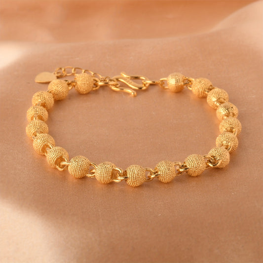 18K Gold Plated Golden Beads Bracelet For Women Girls Birthday Christmas Mother's Day Valentine's Day Gift Adjustable